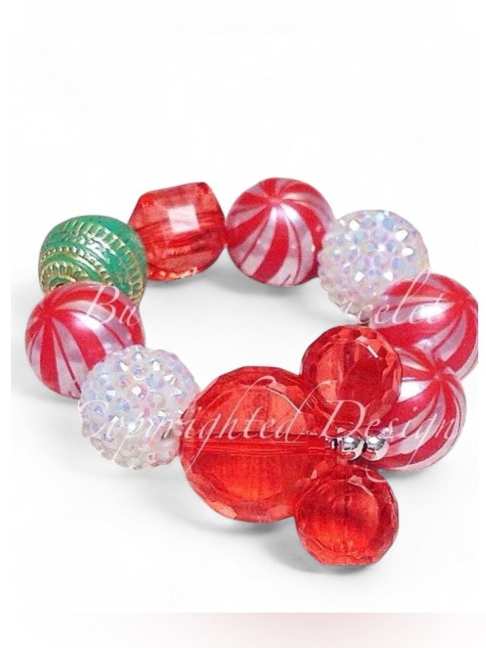 Disney Mickey Mouse Inspired Peppermint Twist Christmas Stretch Bracelet